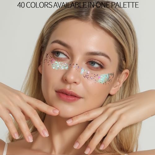 FANDAMEI 40 Colors Face Glitter, Face Paint Glitter Gel - Face Glitter for Women Girls, No Glue Needed, Multi-Purpose Glit...