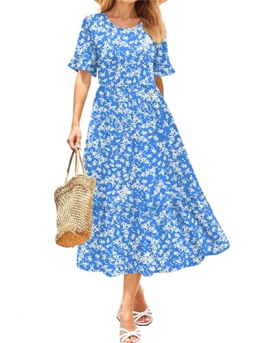 Zeagoo Womens Summer Dresses 2026 Casual Midi Dress Flowy Sundress Ruffle Short Sleeve Tiered Dresses A Line Boho Dress