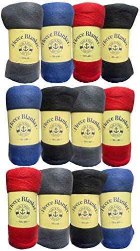 Yacht & Smith 12 Pack of Soft Fleece Blankets 50 X 60, Lightweight, Cozy Warm Throws Dark Colorful Blanket Sofa Travel Out...