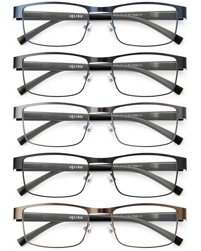 JOLISU 5PCS Reading Glasses Men - Blue Light Blocking Computer Metal Thin Frame Readers For Mens/Women（2.00）