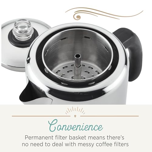 Farberware 47053 Classic Stainless Steel Yosemite 12-Cup Coffee Percolator, 12 Cup Coffee Maker, Silver