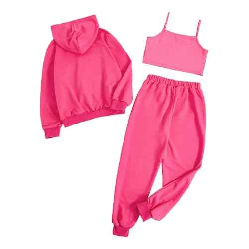 Floerns Girls Graphic Print Clothes Cami Top Sweatpants Set with Jacket Hoodie 3 Piece Outfit