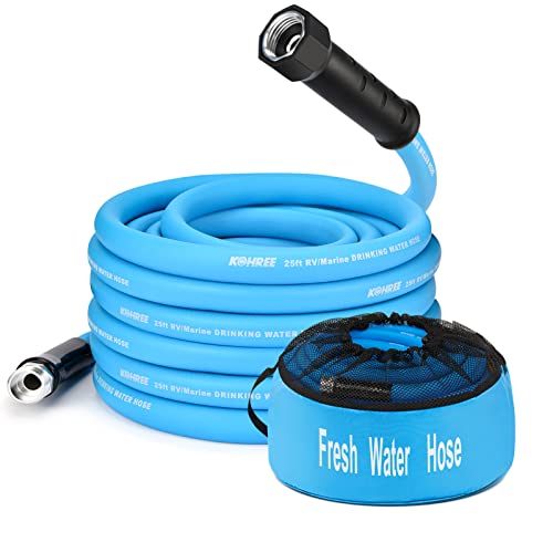 Kohree 25FT RV Water Hose with Storage Bag, 5/8'' Premium Drinking Water Hose Leak Free, No Kink and Flexible Garden Hose ...