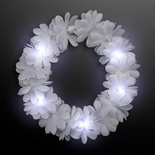 FlashingBlinkyLights Set of 12 White LED Hawaiian Lei Floral Headband Light Up Flower Crown