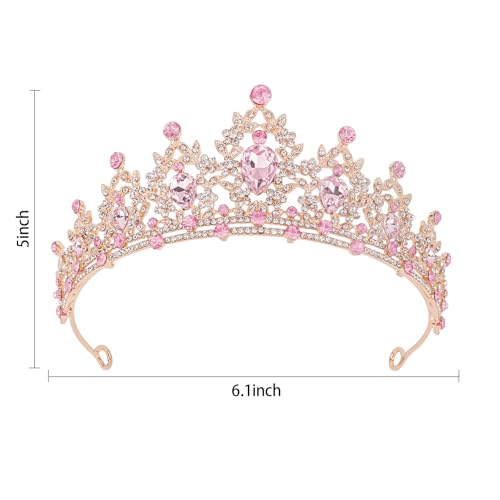 CAVETEE Crown for Women, Tiaras for Women Pink Princess and Queen Crown Crystal Headbands Hair Accessories for Bridal Birt...