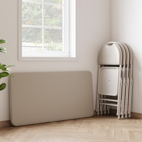 Garvee Portable Folding Table and Chairs Set with Metal Legs and Thicken Padded Cushion, No Assembly Required, for Events,...