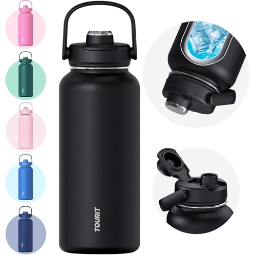 TOURIT 32 oz Insulated Water Bottle, Stainless Steel Sports Water Bottles With Top Handle, Double-Wall Travel Thermal Wate...