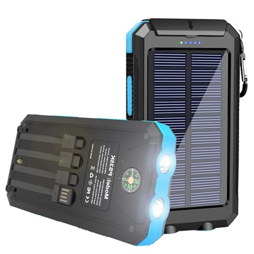 YELOMIN Solar Charger, 20000mAh Portable Type-C Solar Power Bank with 4 Cables, Waterproof Battery Pack, Outdoor External ...