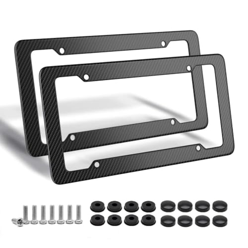 Carbon Fiber License Plate Frame, Glossy Waterproof Plastic Number Plate Frame Print Carbon Fiber Pattern for Man and Wome...