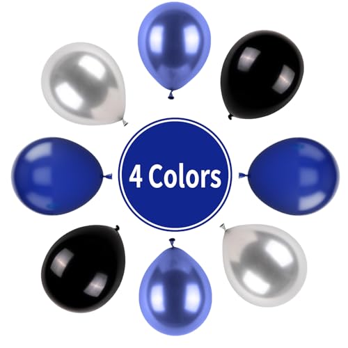 Blue and Black Balloons, Navy Blue and Silver Balloons Metallic Silver Dark Blue Balloon Party Latex Balloon Black Blue Ba...