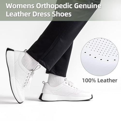 Women's Orthopedic Leather Dress Walking Shoes: Comfortable Shoes with Arch Support for Plantar Fasciitis, Casual Flat Fee...