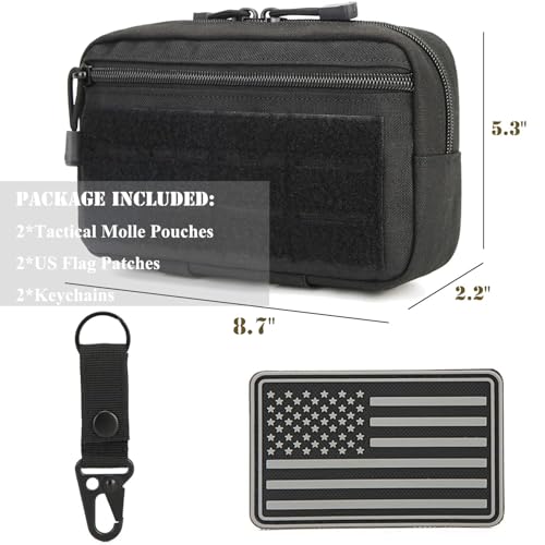 2 Pack Tactical Molle Admin Pouch with US Flag Patch and Keychain - Utility Laser Cut Tactical EDC Tool Pouch Bag Horizont...