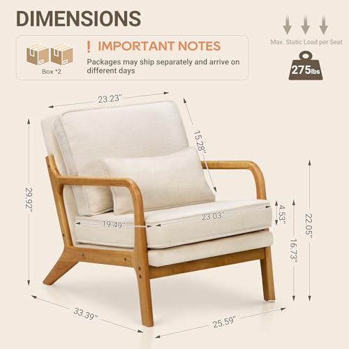COLAMY Mid Century Modern Accent Chair Set of 2 with Lumbar Pillow, Relaxing Armchair with Solid Wood Frame & Soft Cushio...
