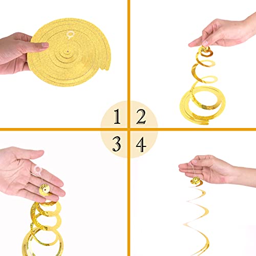 30 Pieces Gold Hanging Swirl Decorations Sparkle Golden Plastic Streamers Ceiling Decorations Wedding Bachelorette Baby Sh...
