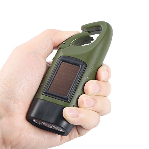 Simpeak 2-Pack Hand Crank Solar Powered Flashlight, Emergency Rechargeable LED Survival Flashlight, Quick Snap Carbiner Dy...