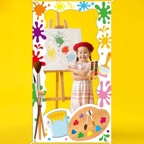 Art Paint Party Birthday Decorations Art Painting Photo Booth Props Colorful Paint Splatter Backdrop Banner Artist Theme P...