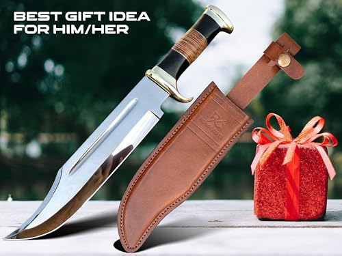 RISING CRAFTS 14" Crocodile Dundee Bowie Knife with Sheath-Hunting Knife with Sheath-Mirror Polished Survival Tactical Kni...