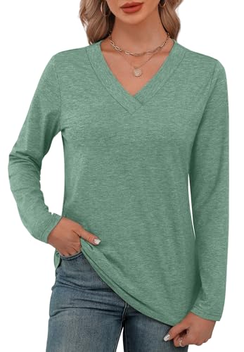 XIEERDUO Long Sleeve Shirts for Women V Neck Fall Tops Basic Tunic Tops Loose Fit Dressy 2025