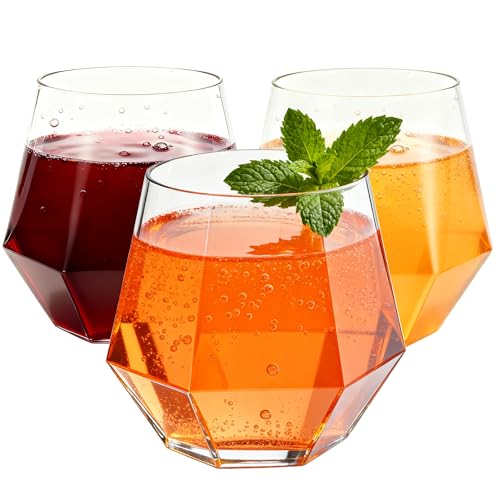 40 Pack 12oz Diamond Plastic Wine Glasses, Disposable Stemless Wine Cups - Shatterproof, Unbreakable & BPA-Free, Recyclabl...