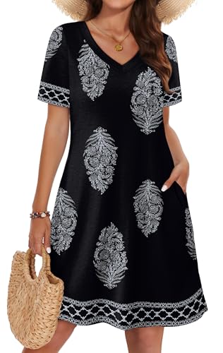 WIHOLL Dresses for Women Casual Summer Loose T Shirt Dress with Pockets Beach Vacation Outfits S-4XL