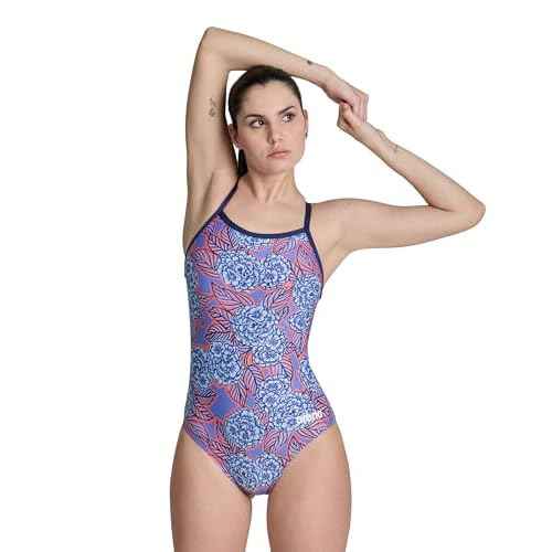 ARENA Women's Hydrangea Bouquet Lightdrop Back One Piece Swimsuit Chlorine Resistant Swimwear for Swim Competition Training
