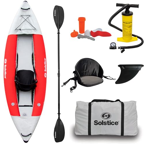 SOLSTICE Inflatable Kayak Boat – Durable, Portable & Adventure-Ready, Heavy Duty PVC – Adjustable Bucket Seat, Bungee Stor...
