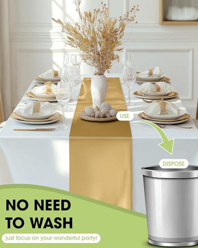 Pureegg Gold Plastic Table Runners - 12 Pack, 14'' x 108'', Water Resistant & Disposable Centerpiece Decorations for Table...