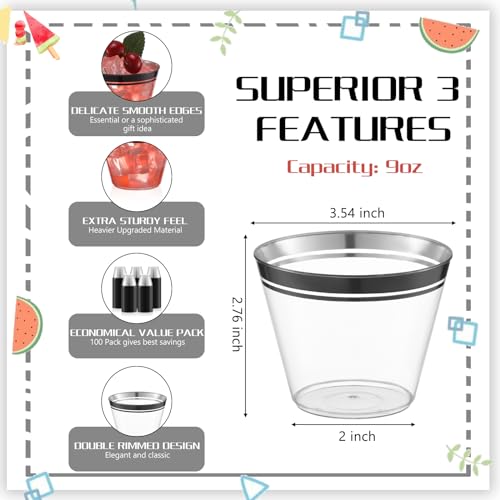 Skylety 100 Pcs Valentines Day Plastic Wine Cups 9 oz Disposable Clear Drinking Cup Wine Glasses Wedding Drinking Tumblers...