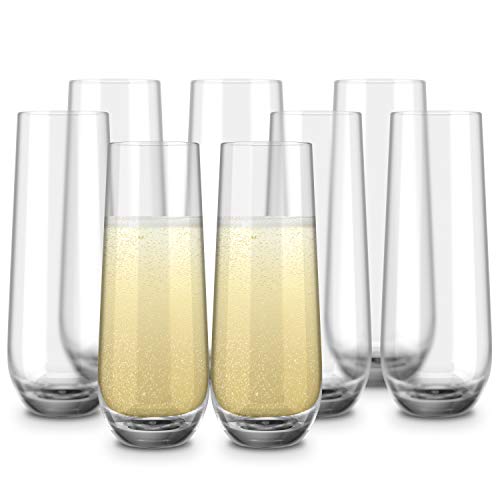 KooK Champagne Flutes, Champagne Glasses, Mimosa Glasses, Stemless Champagne Flutes, Set of 8, 9.4oz, Rose, Prosecco, for ...
