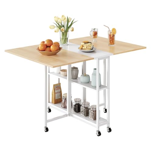 CHOEZON Folding Dining Table, Movable Dining Table, Kitchen Table for Small Space, Foldable and Expandable Desk Furniture ...
