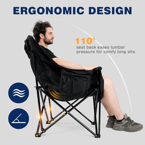 apollo walker Oversized Camping Chair - Extra Wide Heavy Duty 500lbs Camping Chairs for Adults with Cup Holder & Cooler Ba...