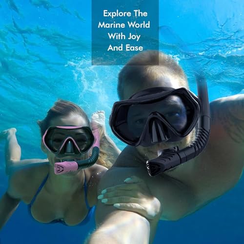 Snorkeling Gear for Adults, JRing Snorkel Mask Set with 180 Degree Tempered Glass Anti Fog Goggles Scuba Dry Top Snorkel f...