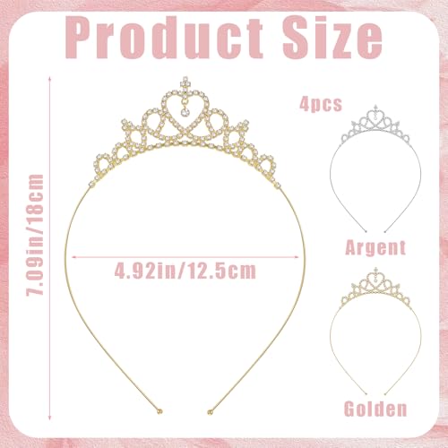4 PCS Rhinestone Crown Headbands for Women, Sparkly Glitter Tiara Headband Crystal Silver Metal Headpiece Hair Band for Gi...