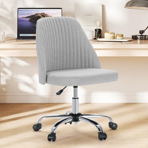 Sweetcrispy Armless Vanity Chair, Cute Comfy Home Office Desk Chair with Wheels, Modern Upholstered Task Computer Seat for...