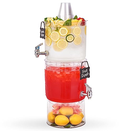 Buddeez Durable 2 Gallon Beverage Dispenser with Stand - Stackable Drink Server for Parties - Includes Party Top Lid and C...