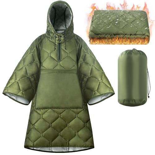 FUNANASUN Recycled Wearable Sleeping Bag, 4-in-1 Poncho Blanket Hoodie with 650FP Insulation, Ultralight Packable for Adul...