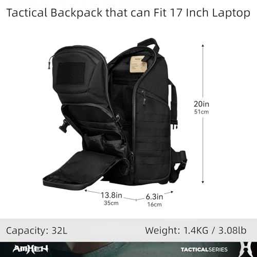 AMHEH 32L Military Tactical Backpack - Rugged Molle Assault Pack Fits 17 Inch Laptop for Survival Hiking Outdoor Travel Wo...