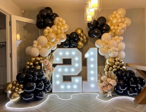 Black and Gold Balloon Arch Kit, ADOINBY 140Pcs Black White Metallic Gold Confetti Latex Balloons 18 12 10 5 Inch Differen...