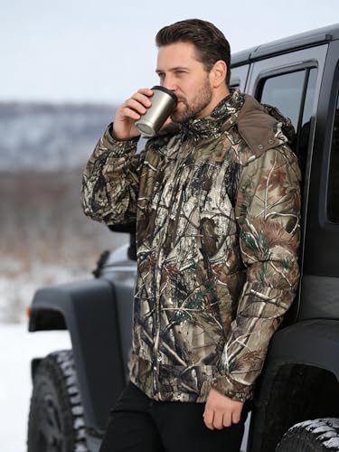 Krumba Mens Camo Hunting Jacket: Winter Insulated Warmer Tactical Windproof Softshell Camping Coat