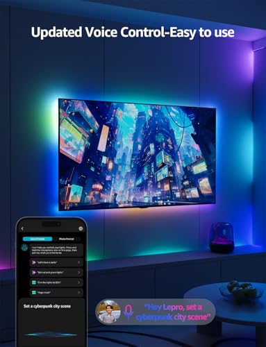 Lepro S1 AI LED Strip Lights for Bedroom - 50ft Smart RGB Light Strips with IC and Rainbow Chasing Effects, Color Segment ...