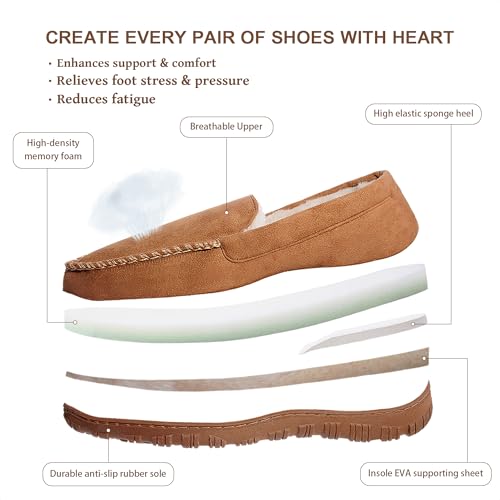 shoeslocker Men's Slippers Indoor Outdoor Warm Soft Plush Memory Foam House Slippers for Men Comfortable Bedroom Moccasin ...