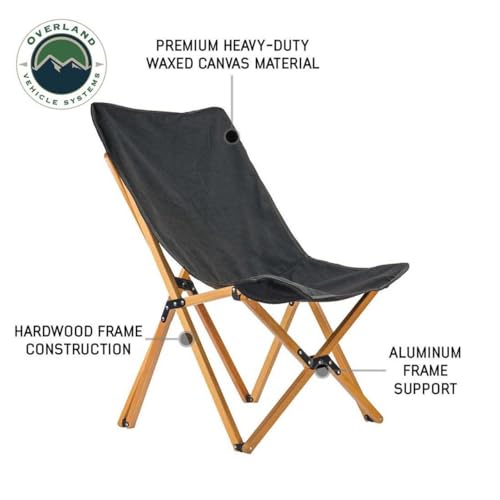 Overland Vehicle Systems Kick It Camp Chair - Black Canvas Body with Wood Base & Storage Bag