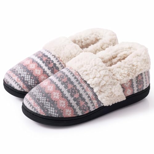 Evshine Women's Fuzzy Memory Foam Slippers, Closed Back Knit Bedroom Slippers, Slip-On Warm House Shoes for Indoor & Outdo...