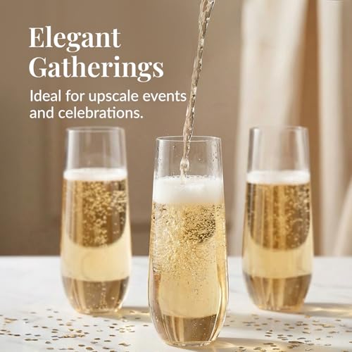 Prestee 48 Pack Plastic Champagne Flutes 9 oz - Stemless Disposable Champagne Flutes for Cocktails Mimosa Bar and Party Su...