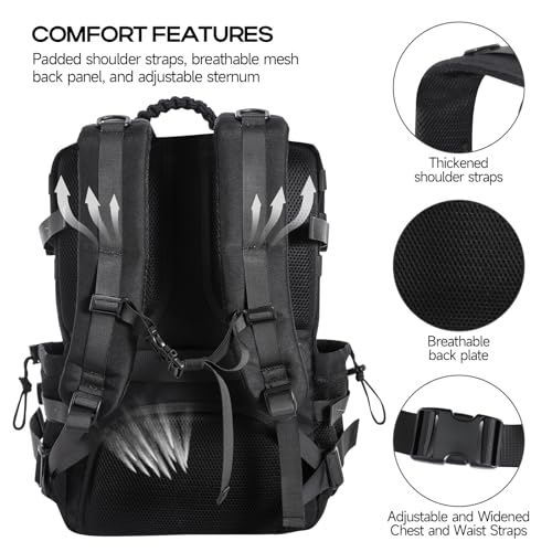 Tsrgsn Tactical Backpack for Men, Travel Gym Backpack with Shoe Compartment, Day Pack Large Sports HiKing Military Rucksac...