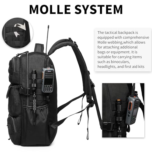 Wotony Tactical Backpack - Military waterproof backpack with multiple pockets and tactical gear for the outdoors (Black, 30L)