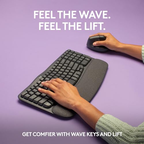 Logitech Wave Keys & Lift Vertical Mouse - Ergonomic Bundle — Wireless Keyboard with Cushioned Palm Rest & Vertical Wirele...