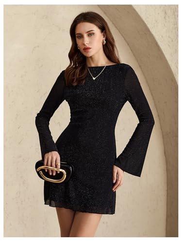 MakeMeChic Women's Cheetah Print Mini Dress Y2k Bell Sleeve Leopard Print Dress Going Out Outfits