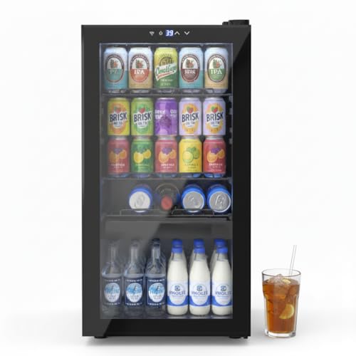 Dawmilon 3.2 Cu.Ft Mini Fridge – 120 Can Beverage Refrigerator with Glass Door, Adjustable Shelves & Temperature Control, ...