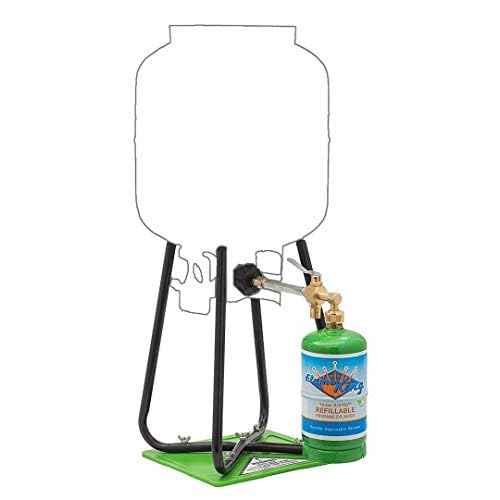 Flame King Refillable 1LB Empty Propane Cylinder Tank - with Refill Kit and CGA600 Connection - Reusable - Safe and Legal Refill Option - DOT Compliant - 16.4 oz, Green
